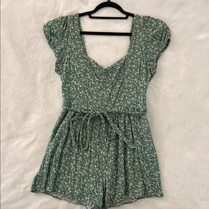 American Eagle Green Floral Romper L